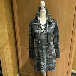 Camouflage Lace-Up Hoodie Dress